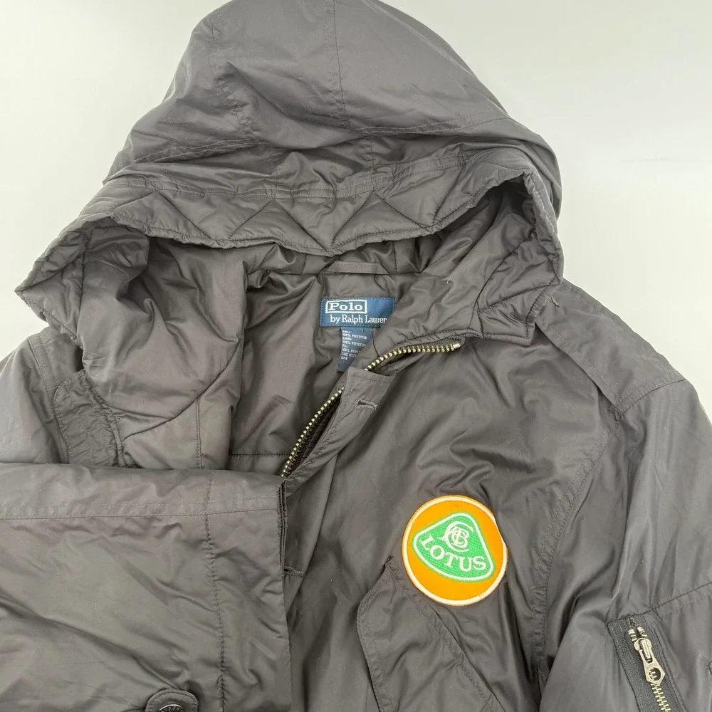 Polo Ralph Lauren Lotus Cars Patch Field Jacket Mens Large Black Hooded Parka